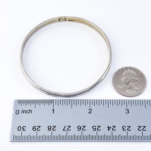 Vintage Sterling Silver Textured Bangle Bracelet 8" - Picture 7 of 7